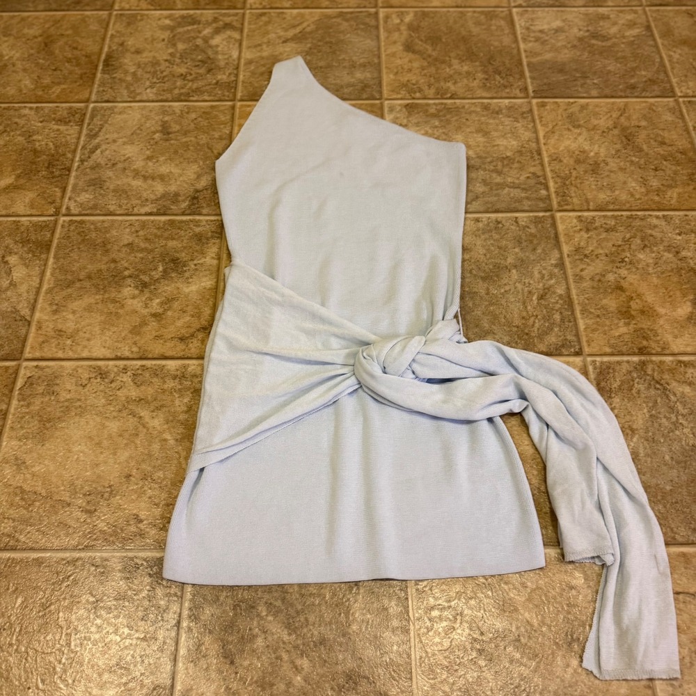 Wild Fable Womens One Shoulder Tie Waist Mini Dress Light‎ Blue Ribbed Size M